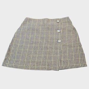 VINTAGE Y2K American Eagle‎ Tan Plaid Wool Button Mini Skirt Academia Grunge M